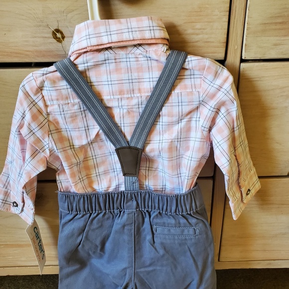 Carter's 3 Piece Shirt Bow Tie Pants Suspenders SET 6 Months NEW - Picture 3 of 4